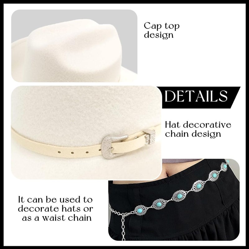 WOKNOW Classic Western Cowboy Hat for Men & Women, Felt Cowgirl Hat with Two Decorative Bands, ，Wide Brim， All-Season Wear - Image 3